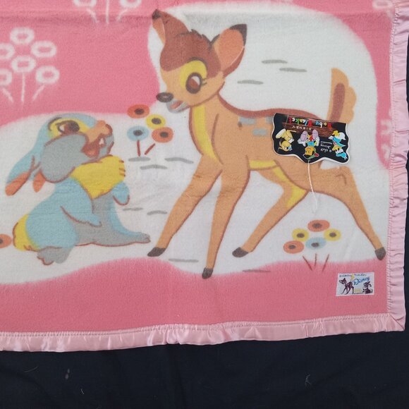 VTG Disney Classic Bambi Baby Blanket Satin Trim Pink New with Tags Disneyland - Picture 10 of 11